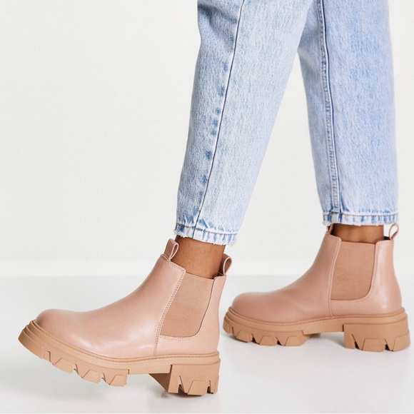 ASOS London Rebel chunky chelsea boots in beige drench size 7 Pre-Owned - Picture 6 of 6